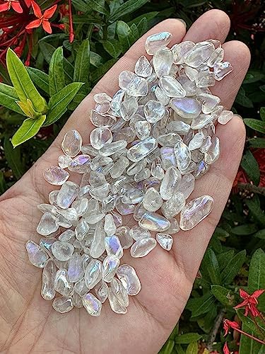 WHOLESALE Natural Semi Tumbled Angel Aura Quartz Gemstone Chips, Crushed Mini Crystals, Undrilled Crystal Chips (Angel Aura Quartz, 0.5 Pound)