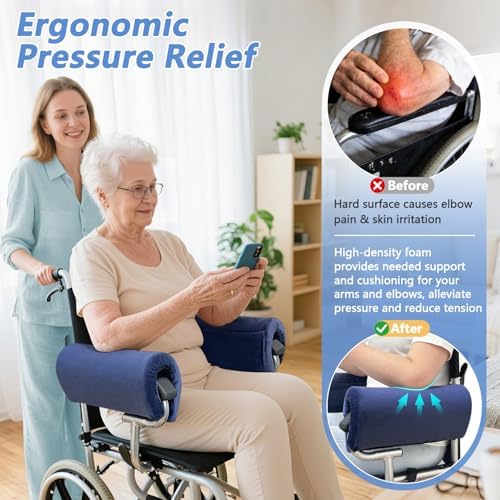 Wheelchair Arm Rest Pads Covers (2 Pcs), Wheelchair Armrest Cover Cushion, Foam Armrest Pads for Wheelchairs, Transport Chairs, Office Chairs, Non Slip Arm Support Cushions Wheelchairs Accessories