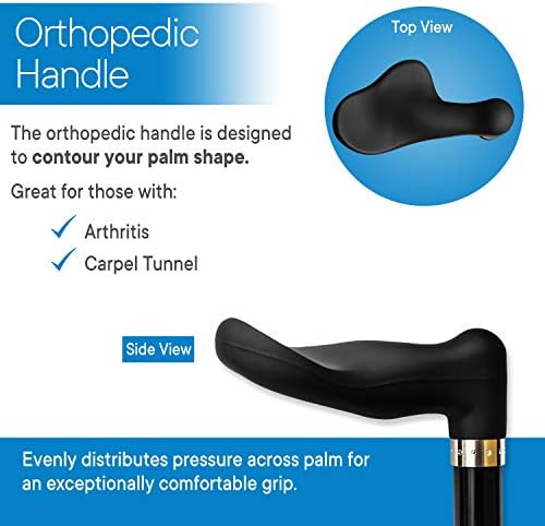 RMS Orthopedic Walking Cane - Offset Cane to Fit Individual's Palm Naturally - Ideal for Anyone with Arthritis or Carpal Tunnel Syndrome (Choose Left Hand or Right Hand)