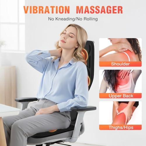 Back Massager for Chair, Massage Seat Cushion with Heat, Lumbar Traction, 8 Vibrating Motors Massager Chair Pad for Full Body Pain Relief, and Home Use