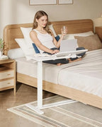 SANODESK Small Rolling Overbed Table Adjustable Height with Wheels, Mobile Laptop Desk with Tilting Desktop, Portable Computer Workstation for Home Office, Classroom, Bedside, White