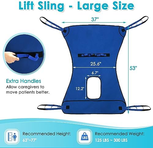 Patient Lift Aid Sling for Shower with Head Pillow Toileting Transfer and Bed Positioning Full Body Mesh Sling Straps Elderly Home Use Care Handicap Assist Medical Lift Belt (Blue)