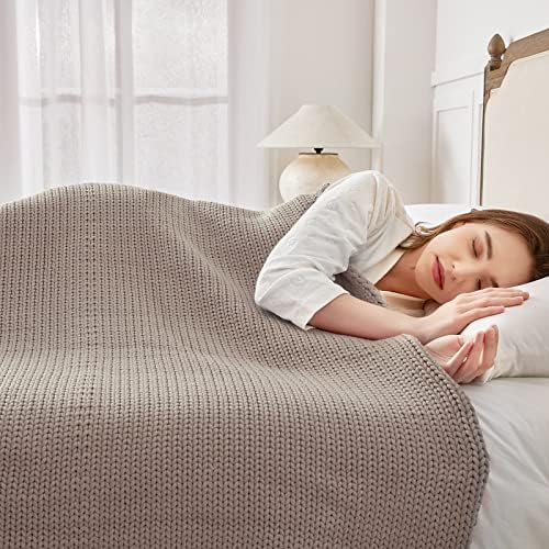 Guohaoi Knitted Weighted Blanket for Adults (Beige 60"x80" 17lbs) No Beads Cooling Throw Blanket for Hot Sleepers, Home Decor Breathable Chunky Knit Heavy Blanket Use on Queen/King Size Bed