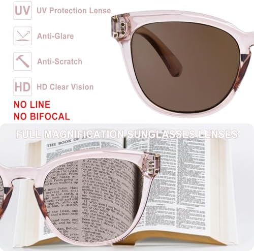 Reading Sunglasses for Women, Full Lens Cateye Sun Readers with Built-in Outdoor Readers Sunglasses UV400 Protection