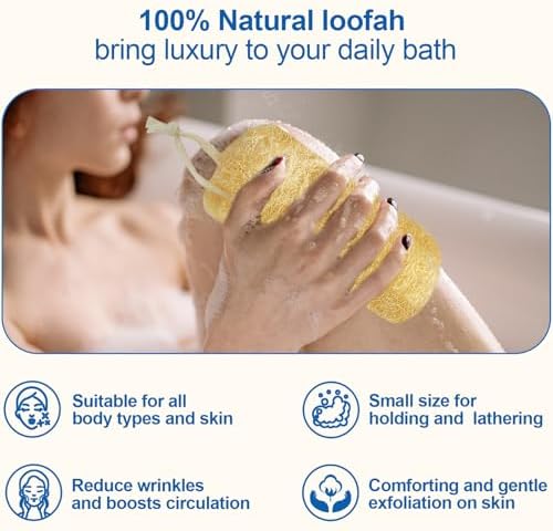 Natural Loofah Sponge (4 Packs), 6“ Natural Loofah Exfoliating Body Scrubber Egyptian Loofa Eco 100% All Natural luffa Cleaning for Men Women Deep Clean Skin