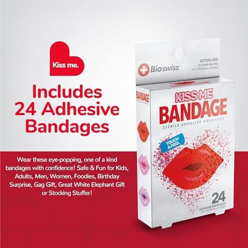 BioSwiss Bandages, Lips Shaped Self Adhesive Bandage Set, Latex Free, Sterile Wound Care, 24 Count