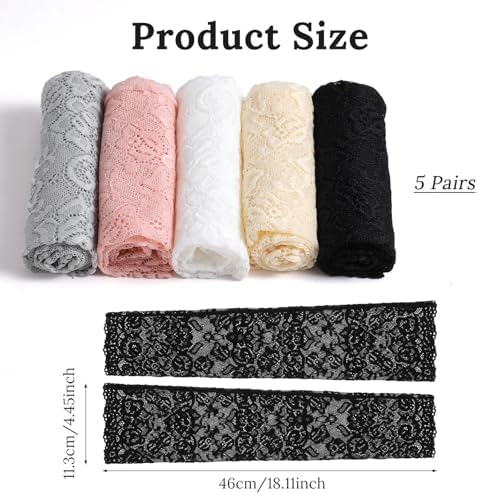 5 Pairs Women Lace Arm Sleeves Fingerless Arm Sleeve Floral Hollow Arms Cover Warmer Elbow Length Lace Sleeves to Cover Arms for Women