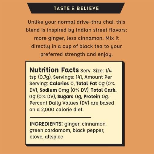 Spicewalla Masala Chai Spice 2.1 oz | Tea, Latte, Coffee, | Unsweetened Powdered Spice