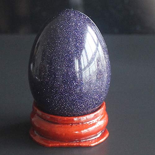 40x30mm Mixed Gemstone Rose Quartz Egg with Wood Stand Chakra Crystal Healing Home Decor (Blue Goldstone)