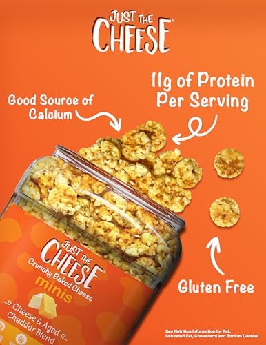 Just the Cheese Minis – Cheese & Aged Cheddar Blend Crisps, 12 oz Jar, Delicious Low-Carb Lifestyle Protein Chips, High-Protein, Gluten-Free Crisps, Keto-Friendly, Zero Sugar, Perfect Snack for Adults