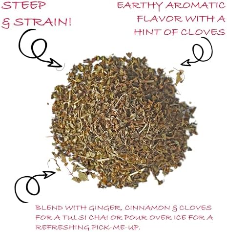 Worldwide Botanicals Organic Holy Basil Tea, 8oz - Tulsi Rama - Loose Leaf Premium Herbal Tea, 100% Pure Tulsi Holy Basil, Fair Trade, Adaptogenic, Kosher