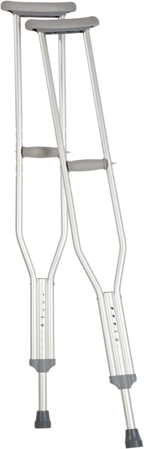 Carex Push Button Aluminum Crutches, Height Adjustable Crutches Adult Size Fits Individuals from 4' 7" to 5'3", Completely Assembled with Crutch Pads, Hand Grips and Crutch Tips, Youth