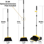 2-Pack is More economical,Brooms with Dustpan Combo Set， with 52" Long Handle, Dustpan Teeth with self-Cleaning Function, Indoor and Outdoor Sweeping, Perfect for Home Office (Large/Yellow/ 2-Pack)