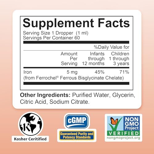 Nature's Nutra Easy Iron, Premium Liquid Iron for Baby, Infant, Kids and Children, Ferrochel, Anemia, Hemoglobin, Non-GMO, Kosher, 2 Fl. Oz (60ml)