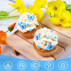 16 Butterflies Royal Icing Decorations, Edible Cupcake Decorations,Royal Icing Blue Butterflies for Cake Toppers and Cupcake Toppers