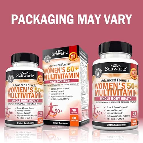 Daily Multivitamin for Women 50 & Over – Memory Support Supplement – Promotes Stress Reduction & Healthy Immune Response – Women's Multivitamin Supplement Designed for Stomach Comfort - 60 Capsules