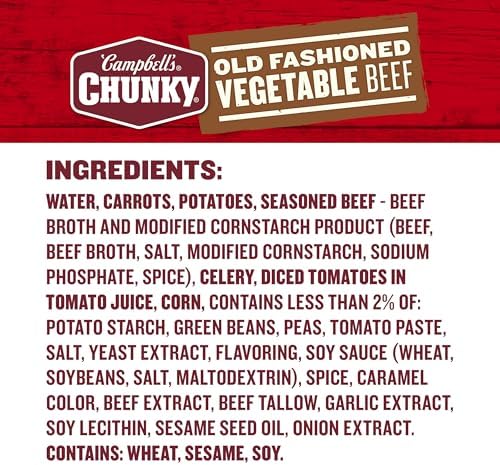 Campbell’s Chunky Soup, Old Fashioned Vegetable Beef Soup, 18.8 Oz Can