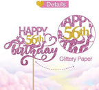 Pink Glitter Happy 56th Birthday Cake Topper, 1 x 56th Birthday Cake Decor, Gold Number 56