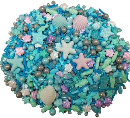 Homankit Ocean Sprinkles for Cake Decorating Edible Hippocampi Starfish Shell Fish Pearl Sugar Sprinkle for Baking Cake Cupcake Toppers Cookie Decorations Sea Theme Birthday Party Supplies