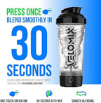 VELOMIX Electric Protein Shaker Bottle - 24 oz | USB-C Rechargeable | Leak Proof Shaker Cups for Protein Shakes | Portable Blender for Shakes and Smoothies (Electric-Transparent)