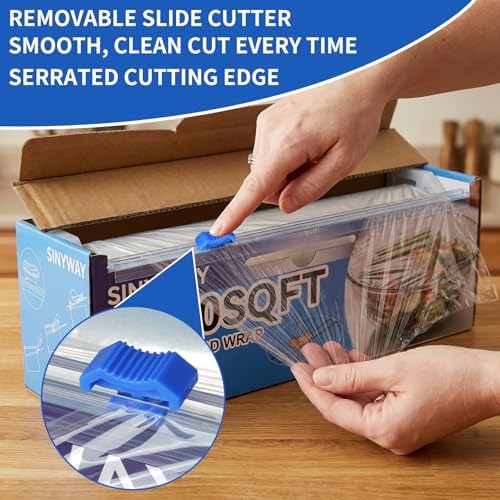 12" x 2300 SqFt Plastic Wrap with Slide Cutter, Commercial Size Cling Wrap for Kitchen, Extra-Long Roll with Built-in Roller, Heavy Duty Plastic Food Wrap for Home or Restaurant BPA Free