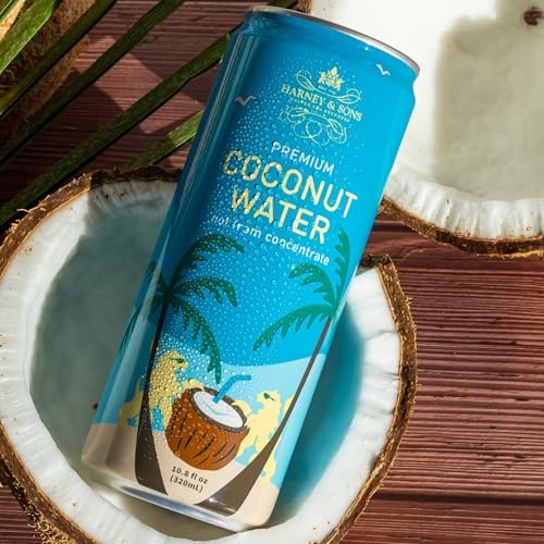 Harney & Sons Coconut Water, Naturally Refreshing, Natural Electrolytes for Hydration, No Preservatives, 10.8 fl oz Cans (Pack of 12)