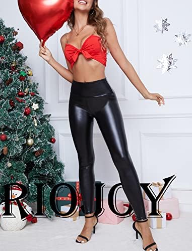 RIOJOY Womens Sexy Leather Leggings PU High Waist Butt Lifting Pleather Pants Stretchy Faux Leather Tights Push Up