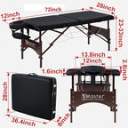 Master Massage 28" Argo Portable Massage Table in Black with Walnut Legs- Spa Bed for Tabletop Exercise & Massage- Beauty Bed Tattoo Bed- Lash Table