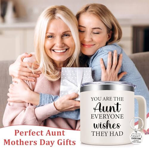 Lifecapido Aunt Gifts, You Are The Aunt Everyone Wishes They Had 14oz Insulated Coffee Mug with Keychain, Birthday Christmas Mothers Day Gifts for Aunts Auntie, White