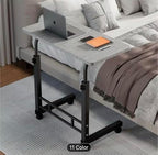 Height Adjustable Mobile Laptop Desk Cart with Wheels, Overbed Table with Storage Shelves, Black and White