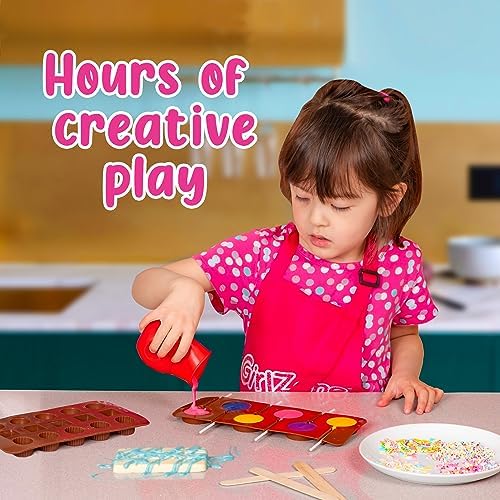 GirlZone Little Choco Delights Maker Kit, Chocolate Making Set for Kids with Candy Bar Molds, Lolly Sticks & Wrappers, Fun Creative Activity, Easter & Birthday Gift for Girls Ages 8+