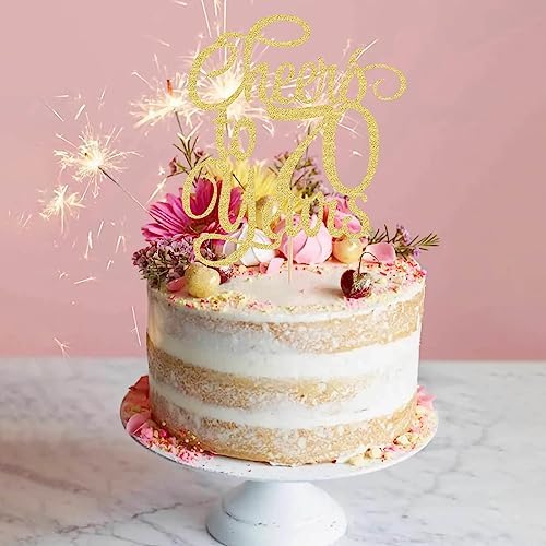 Cheers to 70 Years Cake Topper - Gold Glitter 70th Birthday Cake Decorating Supplies, Perfect for 70th Anniversary or Seventy Birthday Party, Photo Booth Props