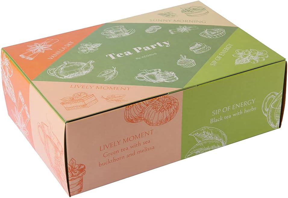 ACORUS Tea Party with 4 Different Flavors | Tea Set | 40 Count Natural Rooibos, Black Tea, Green Tea Packs with Beautiful Gift Box | Tea Bags Variety Pack