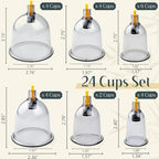 DEFUNX Cupping Kit for Massage Therapy - 24 Cups Professional Massage Cups Set with Manual Pump, Vacuum Cupping Therapy Set for Cellulite Reduction Muscle Pain Relief