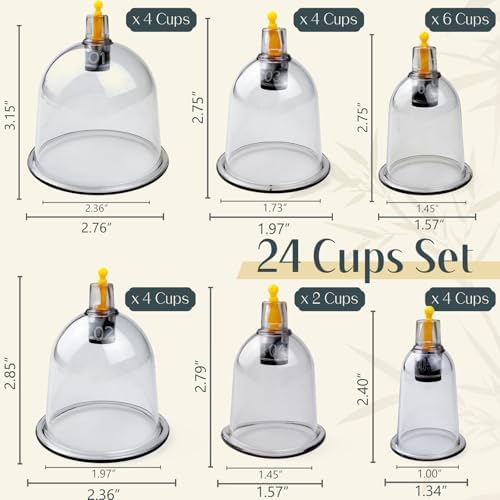 DEFUNX Cupping Kit for Massage Therapy - 24 Cups Professional Massage Cups Set with Manual Pump, Vacuum Cupping Therapy Set for Cellulite Reduction Muscle Pain Relief