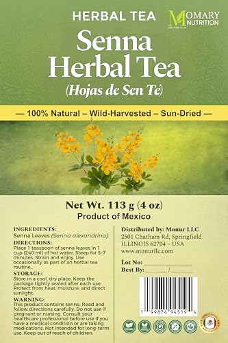 Senna Herbal Tea – Hojas de Sen Té (Senna alexandrina) – Jumbo Size – Net Wt. 113 g (4 oz) – 100% Natural, Sun-Dried, Wildcrafted, No Additives, No Preservatives – Traditional Caffeine-Free Herbal Infusion