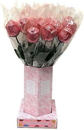 Valentine Gift Pink Foiled Belgian Milk Chocolate Color Splash Long Stem Rose Bouquet - Pack of 20
