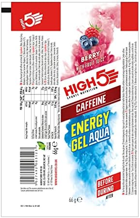HIGH5 Aqua Caffeine Carbohydrate Gels - Running Supplements for Fast Energy - Natural Fruit Juice - Muscle Gel Endurance Fuel for Cycle Nutrition & Energy Gels for Hiking (Berry, 20 x 66g)