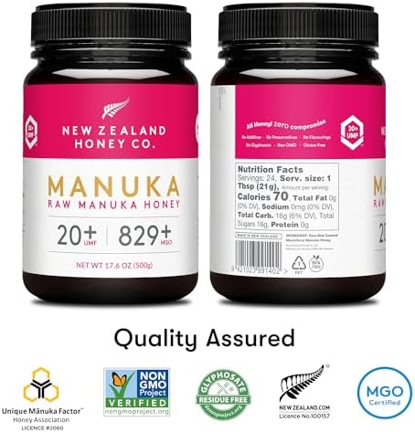 New Zealand Honey Co. Raw Manuka Honey UMF 20+ / MGO 829+ | UMF Certified | 17.6oz | Pure Raw Honey