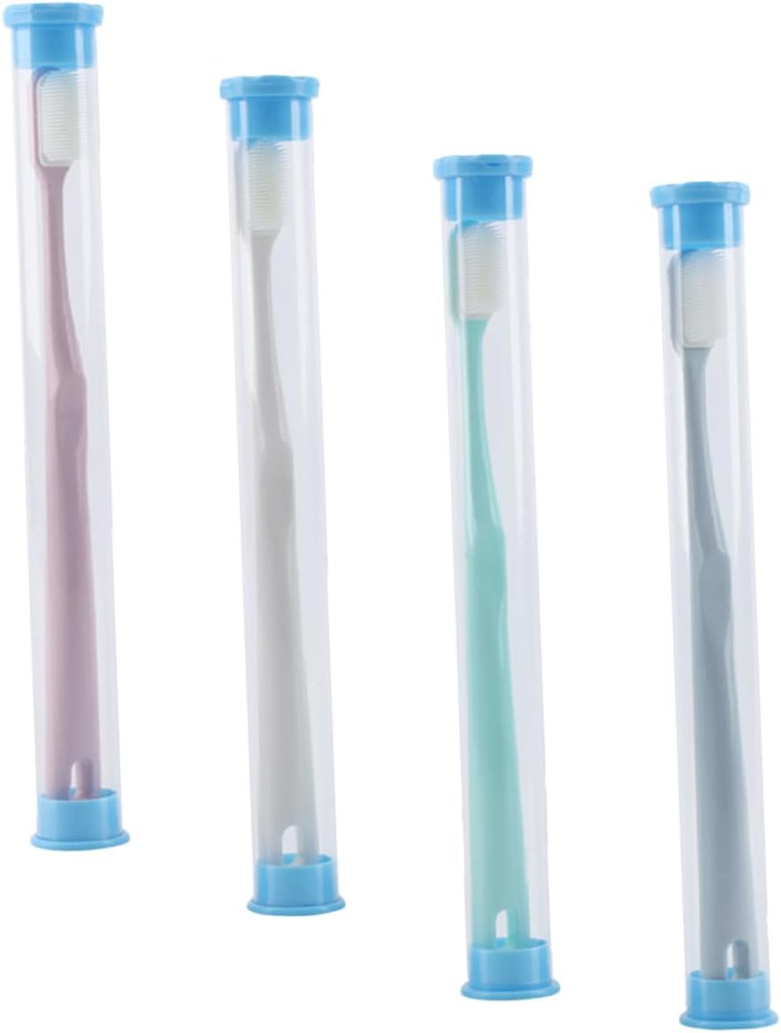 COLLBATH Adult Toothbrush Set 4pcs Nano Fiber Teeth Cleaning Brushes, Soft Bristle Manual Toothbrushes in Pink White Blue Green, Portable Travel and Household Oral Care