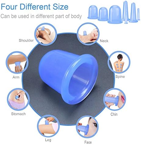 Cupping Therapy Sets 7Pcs Silicone Anti Cellulite Cup Vacuum Suction Massage Cups Facial Cupping Sets Body and Face Massager for Adults Home Use (Blue)
