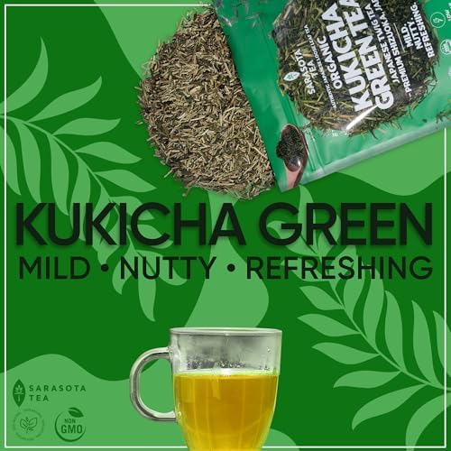 Kukicha Green Tea Loose Leaf | Japanese Twig & Leaf Green Tea | Low Caffeine | Smooth & Nutty Flavor | 4.4 oz Bulk Bag | Antioxidant Rich | Hot or Iced | Non-GMO