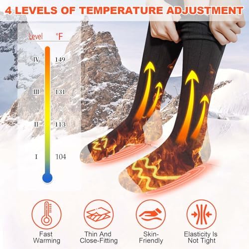 Heated Sock, Heated Socks for Women Men,4 Heat Adjustment,5000mAh Rechargeable Electric Heated Socks, Winter Warm Thermal Socks Unisex Foot Warmers for Skiing Hiking Riding Camping