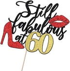 Still Fabulous at 60 Cake Topper,Happy 60th Birthday Cake Topper,Queen High heels Big Red lips Cake Topper,Women 60th Birthday Party Cake Decorations
