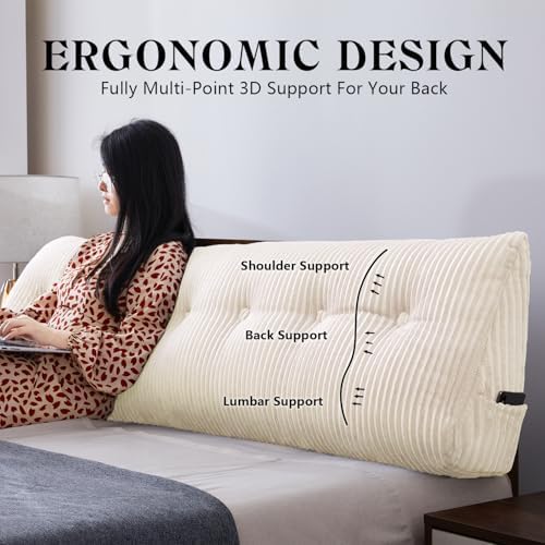 SLIGUY Large Headboard Pillow, Headboard Wedge Pillow Bed Rest Reading Pillow Bolster Triangular for Sitting in Bed-Backrest Positioning Support Long Pillow for Daybed (Twin: 40x8x20 Inches,Beige)