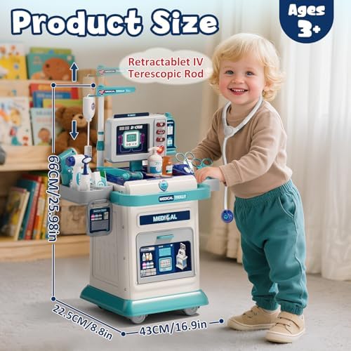 Lehoo Castle Doctor Kit for Toddlers 3-5, Kids Doctors Play Set, Mobile Cart with Lights and Sound, Pretend Play Stethoscope Toys for Girls 3 4 5 Years Old