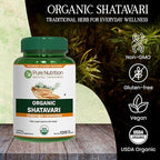 Pure Nutrition Organic Shatavari Tablets - 1200mg | 120 Count | USDA Organic | Promotes hormonal Balance & Female Reproductive Health | Non-GMO | Gluten-Free