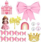 Princess Cake Toppers Castle Cake Decorations with Bows Butterflies Balls Rainbow for Princess Themes Birthday