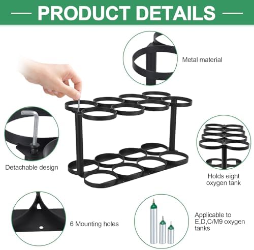 Oxygen Tank Holder, Oxygen Tank Rack, Detachable Medical Oxygen Tank Holder, Heavy Duty Oxygen Cylinder Rack for Storage and Transportation, Floor Mountable Oxygen Rack 4.57" Diameter