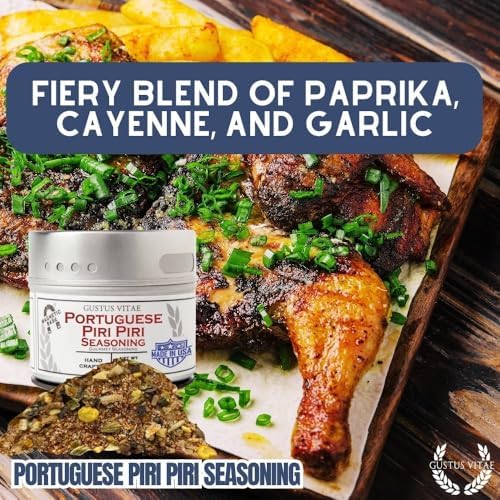 Portuguese Piri Piri Fire Seasoning | Gourmet Spice Blend | Non GMO, All Natural | Handmade in Small Batches in USA | Artisanal Seasoning Mix | Magnetic Tin | GLP-1 Friendly | Sustainably Sourced Rub | Ultra Premium | Gustus Vitae
